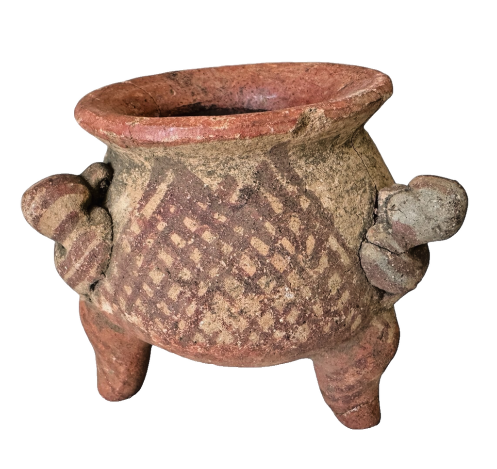 Antique Pre-Columbian Primitive Handmade Terracotta Tripod Bowl