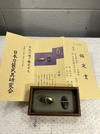 Antique Edo Period Signed Fuchi Kashira Set Okina Design with NBK Certificate