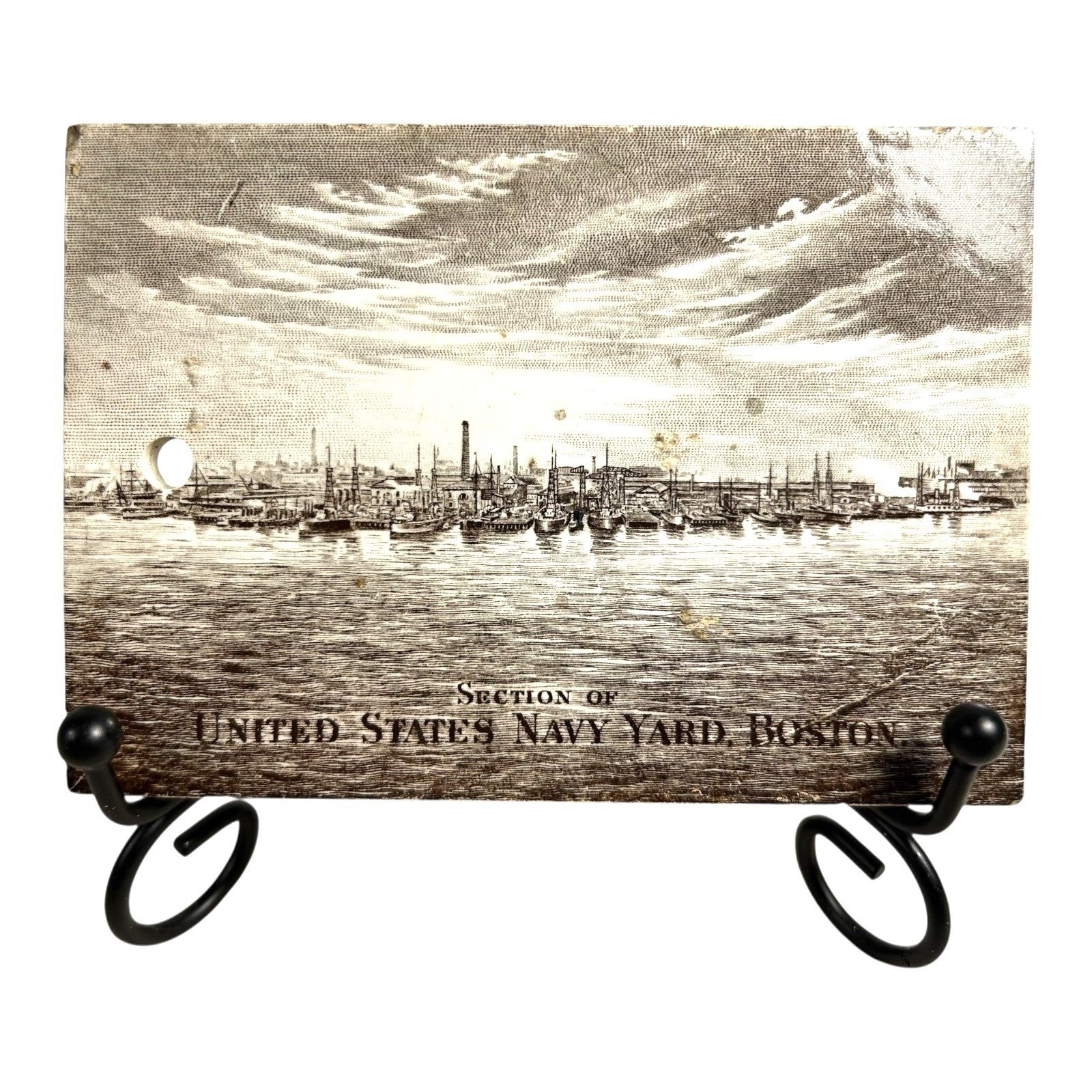 Antique Wedgwood 1917 Calendar Advertising Tile US Navy Yard Boston