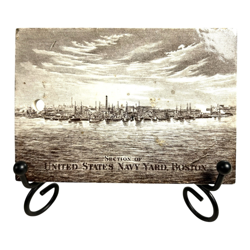 Antique Wedgwood 1917 Calendar Advertising Tile US Navy Yard Boston