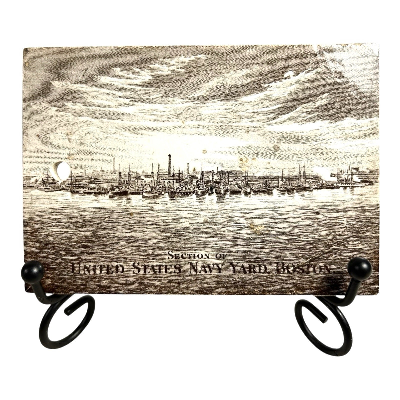 Antique Wedgwood 1917 Calendar Advertising Tile US Navy Yard Boston