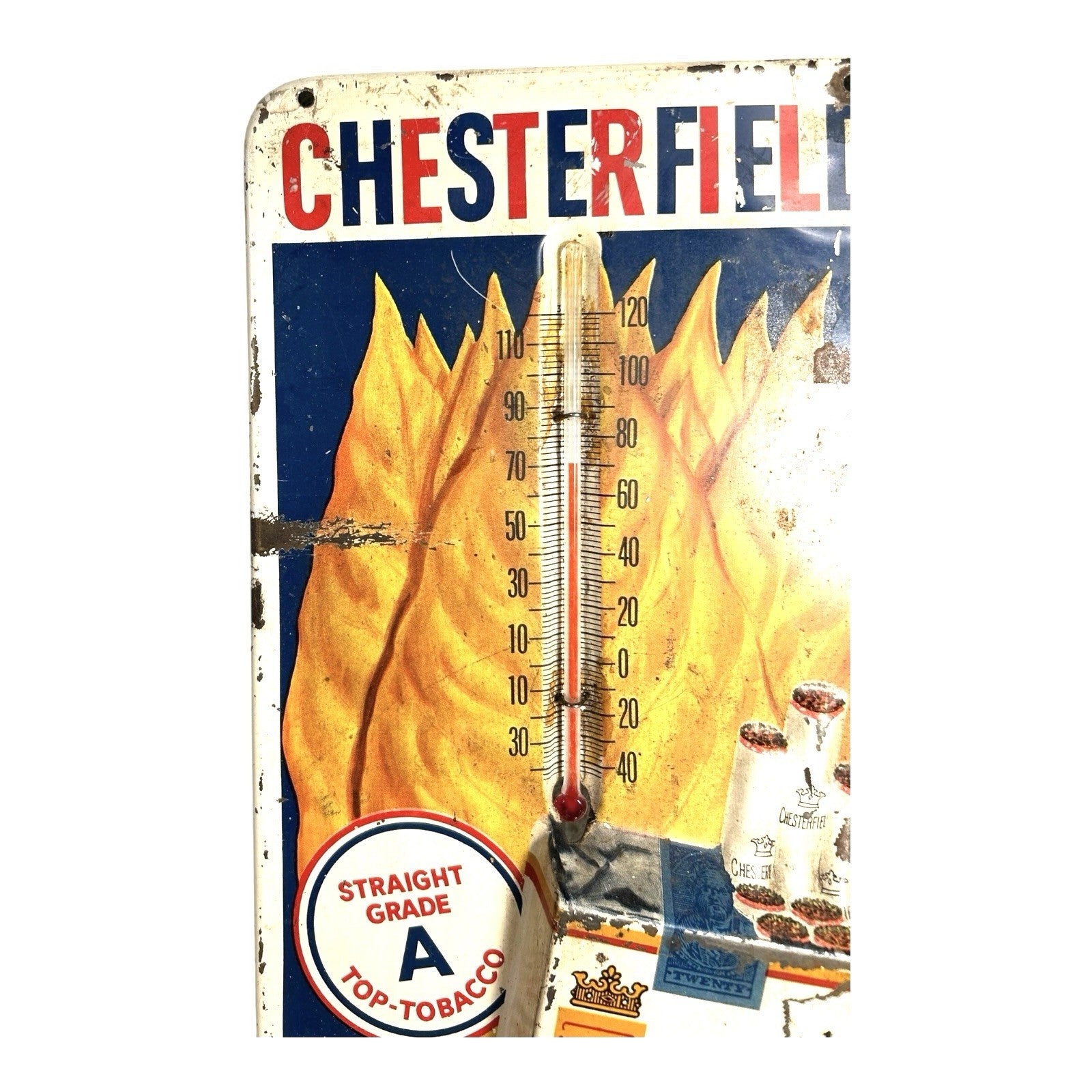 Antique Chesterfield Cigarettes Advertising Thermometer - Working - Tobacco Ad