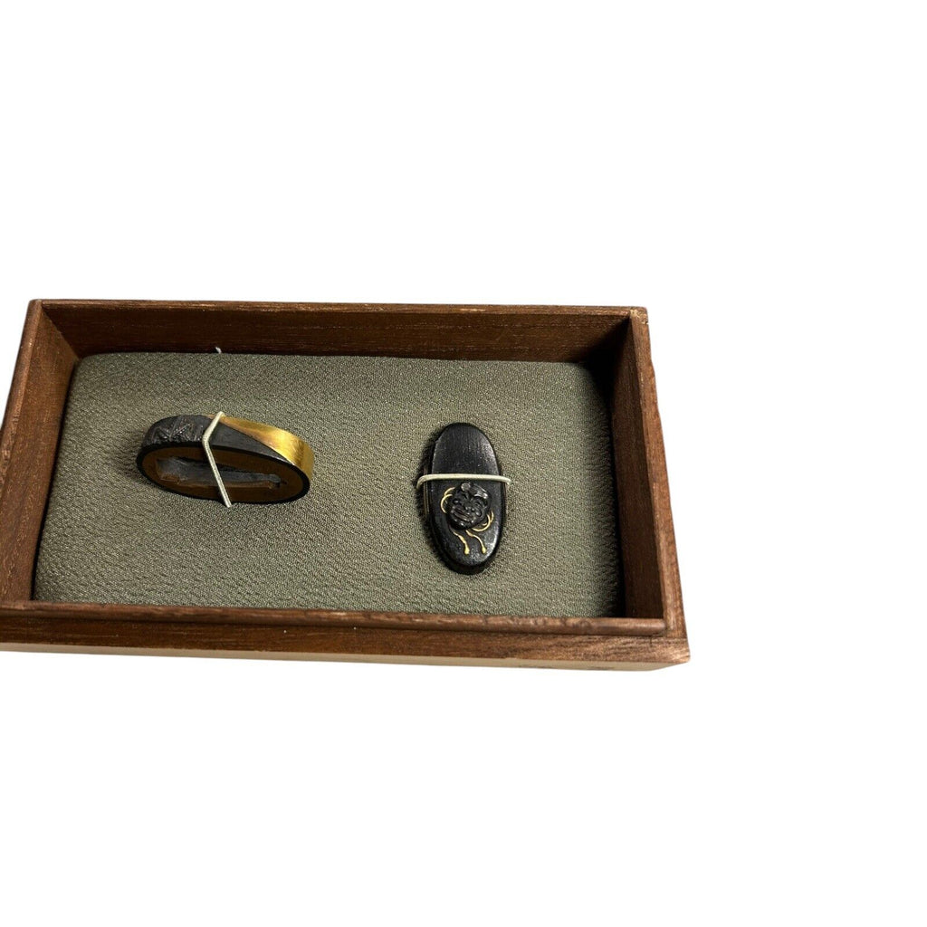 Antique Edo Period Signed Fuchi Kashira Set Okina Design with NBK Certificate