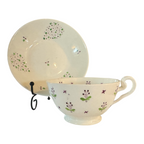 Antique Staffordshire Pearlware Purple and Green Floral Teacup & Saucer