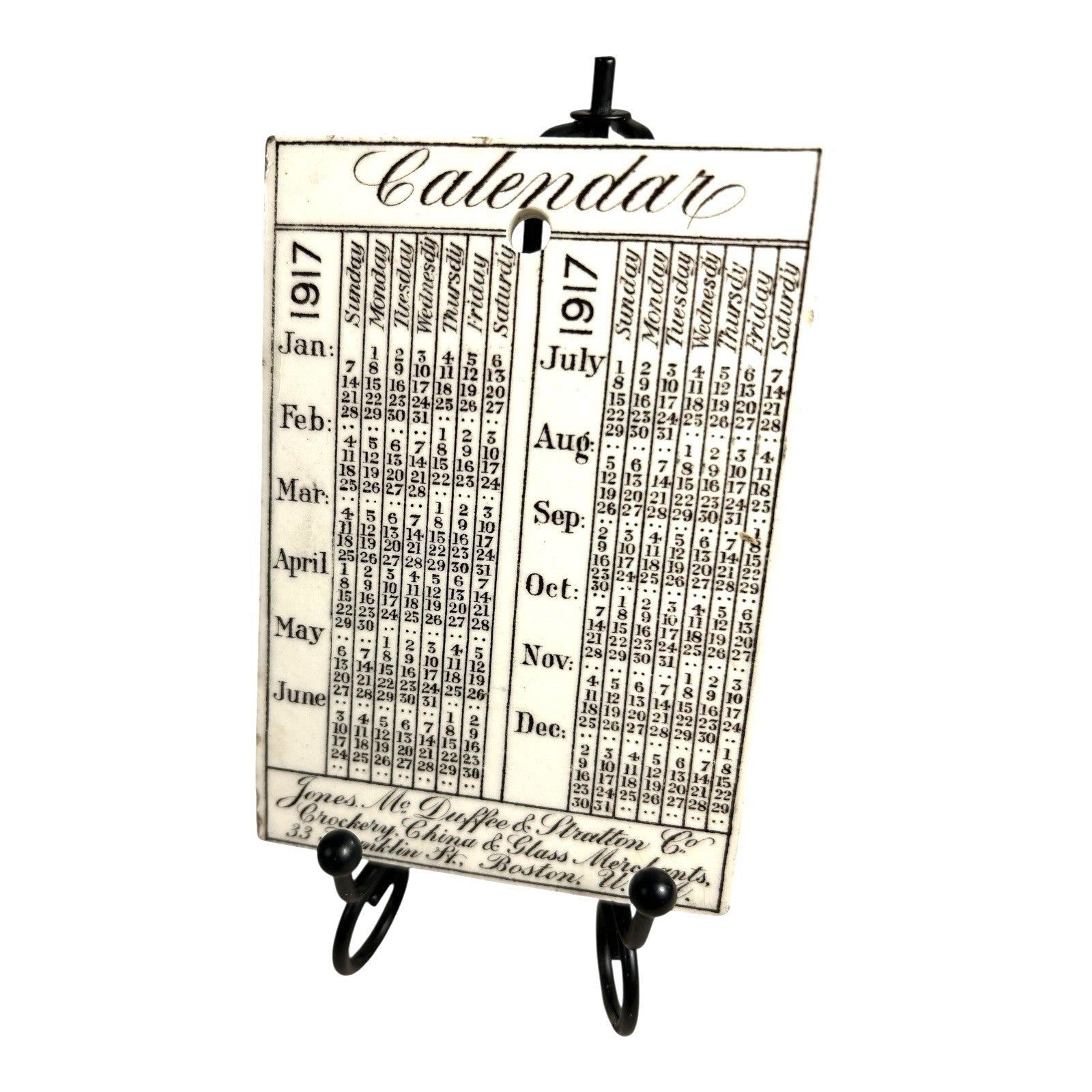 Antique Wedgwood 1917 Calendar Advertising Tile US Navy Yard Boston