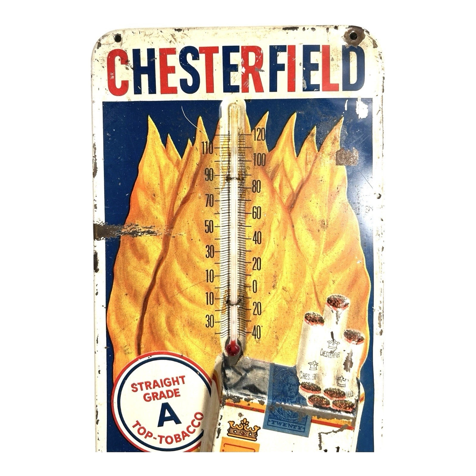 Antique Chesterfield Cigarettes Advertising Thermometer - Working - Tobacco Ad