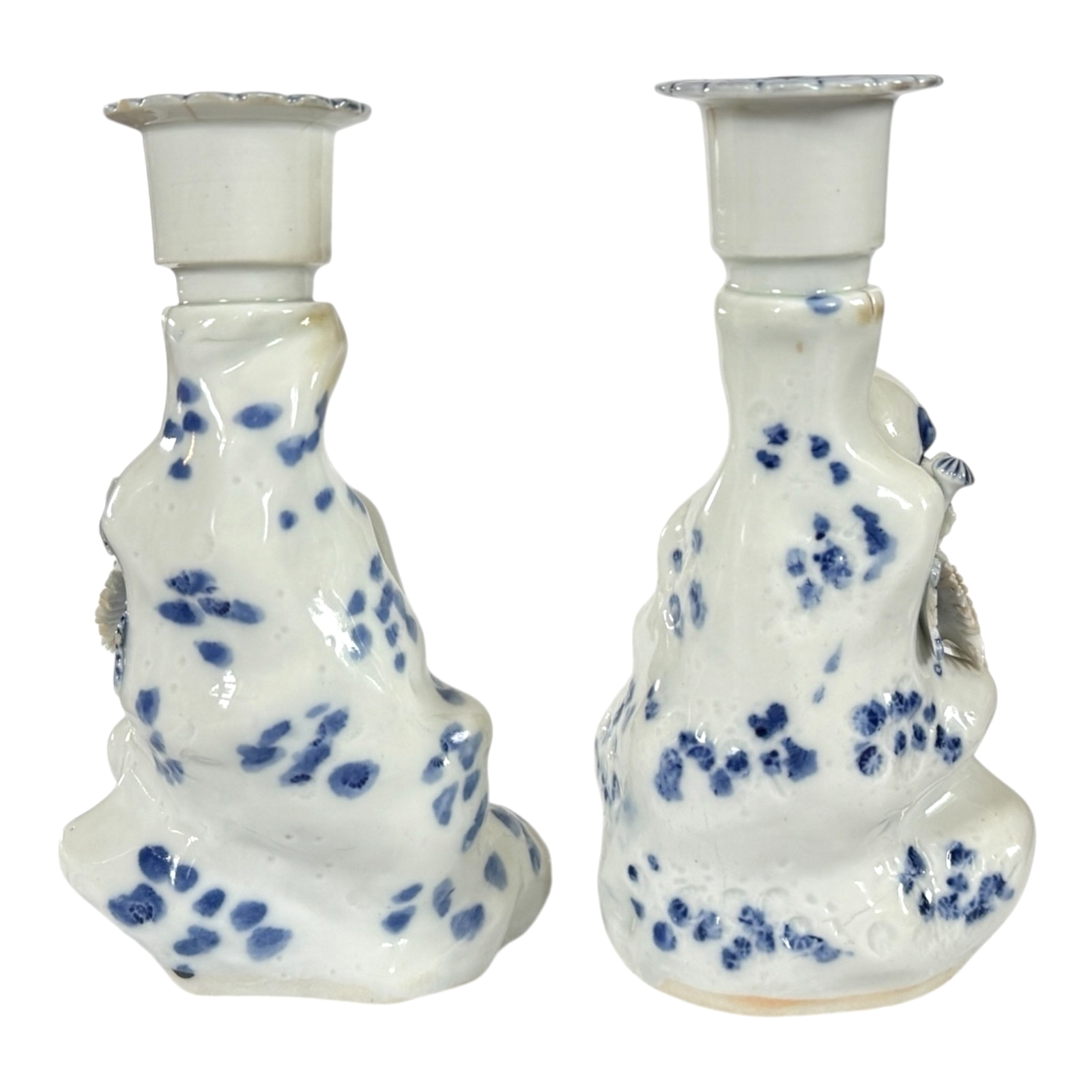 Antique Japanese Hirado Porcelain Figural Boy Candlestick Pair with Companion