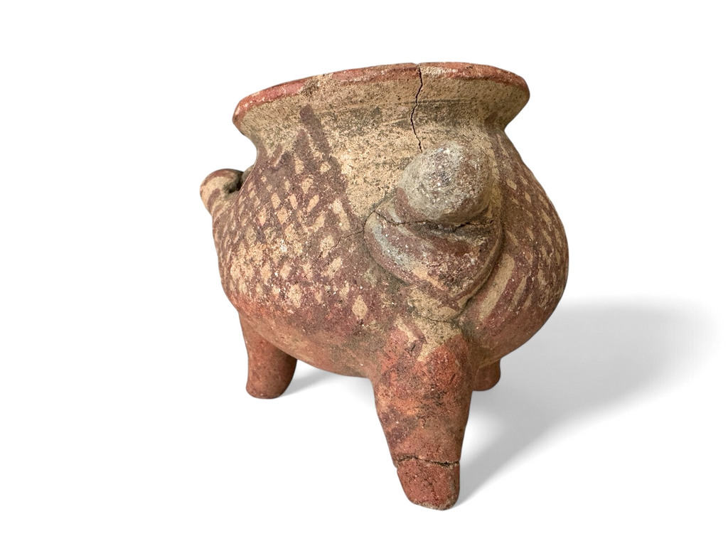 Antique Pre-Columbian Primitive Handmade Terracotta Tripod Bowl