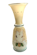Antique Victorian Cream Opaline Floral Handblown Painted Glass Vase