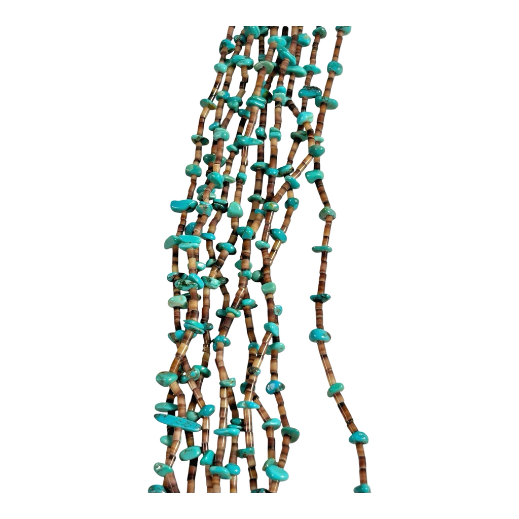 Vintage Native American Beaded Necklace - Turquoise Beads & Sterling Silver Tips