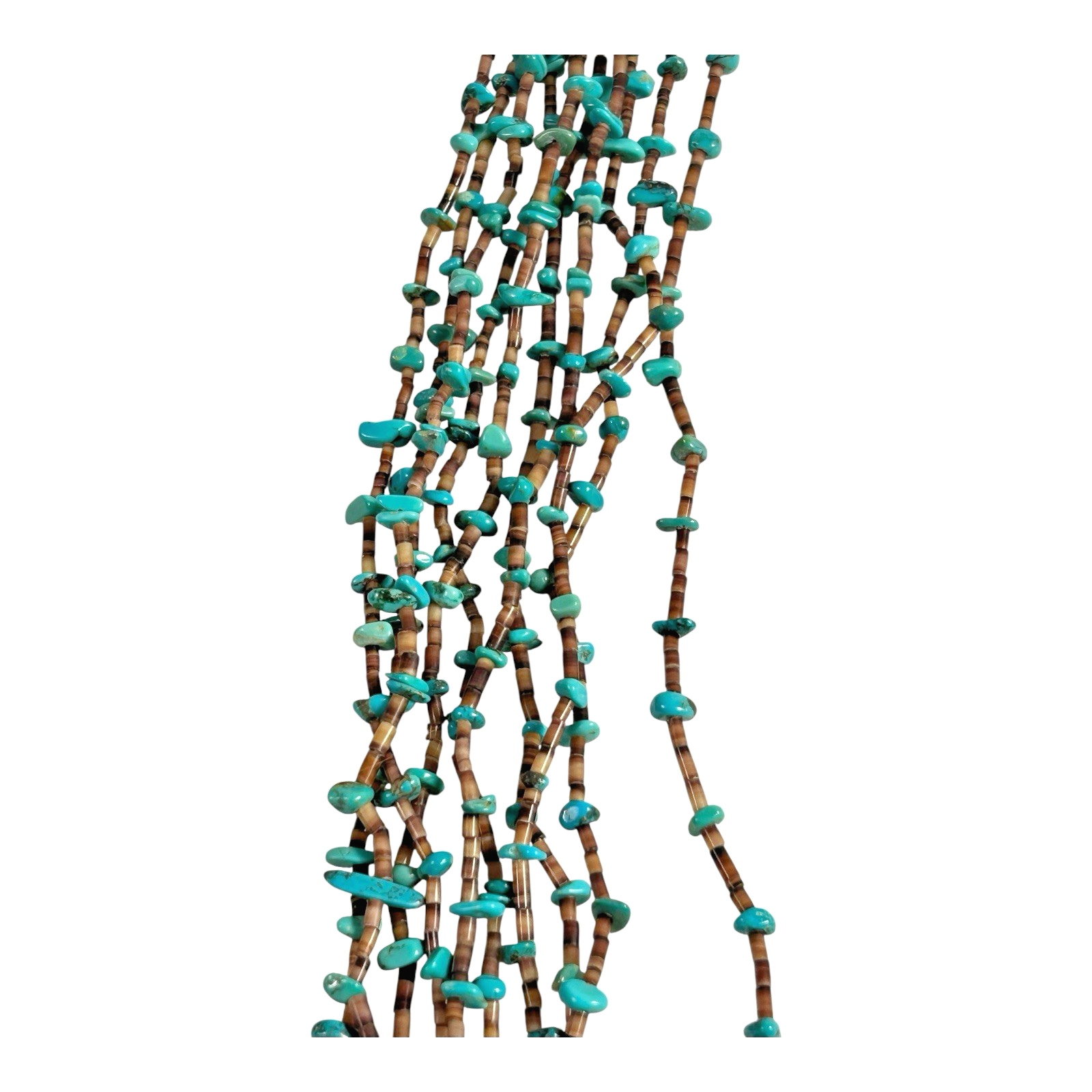 Vintage Native American Beaded Necklace - Turquoise Beads & Sterling Silver Tips