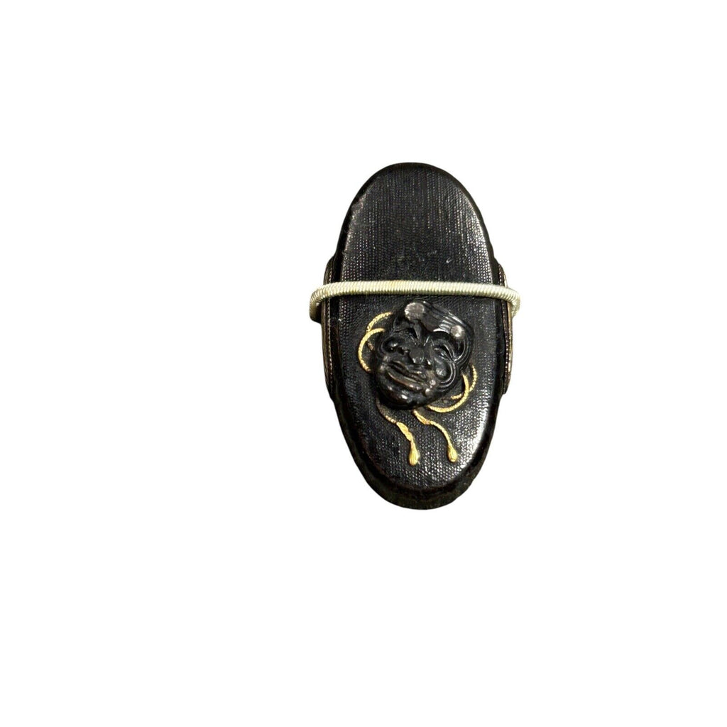 Antique Edo Period Signed Fuchi Kashira Set Okina Design with NBK Certificate