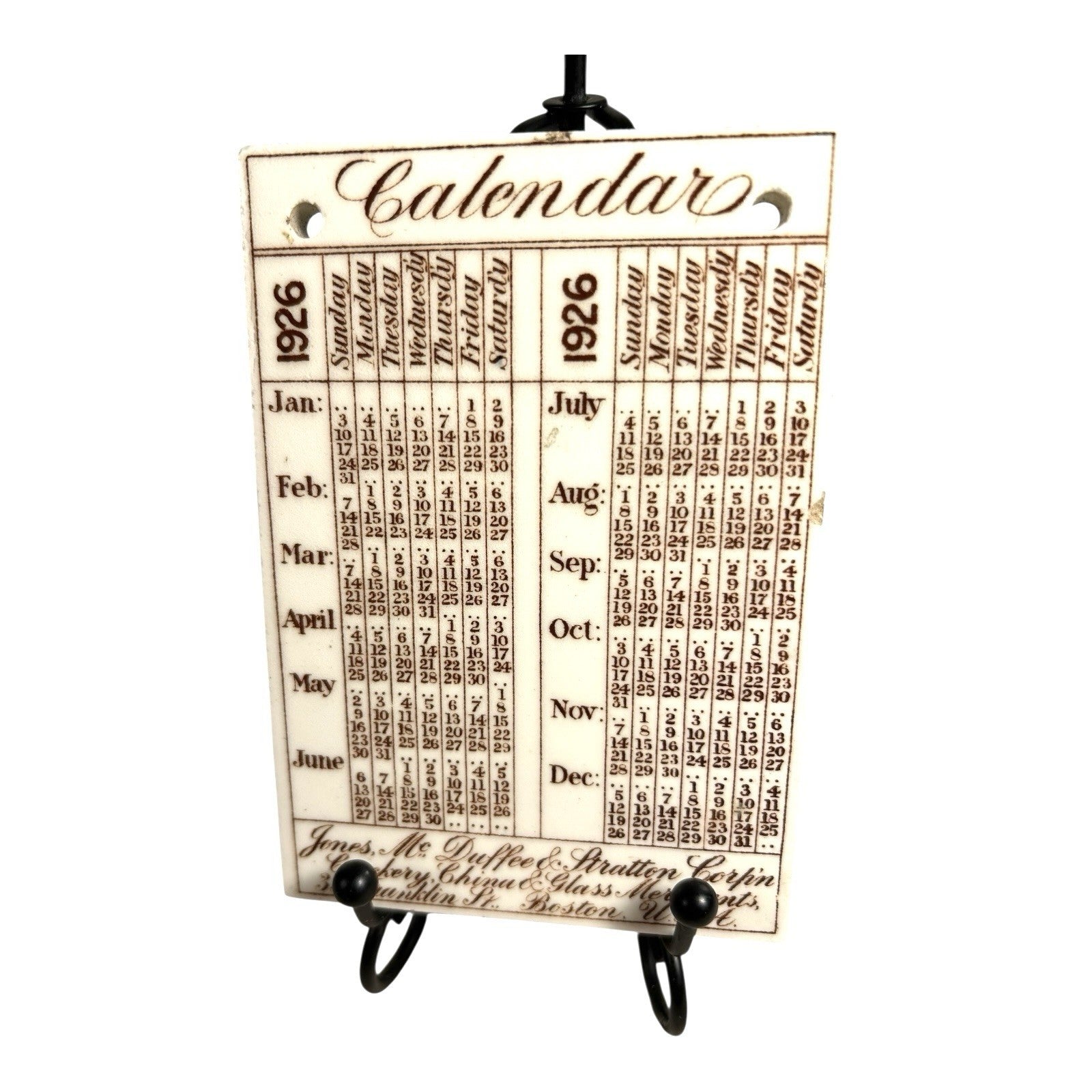 Antique Wedgwood 1926 Calendar Advertising Tile Coolidge Homestead