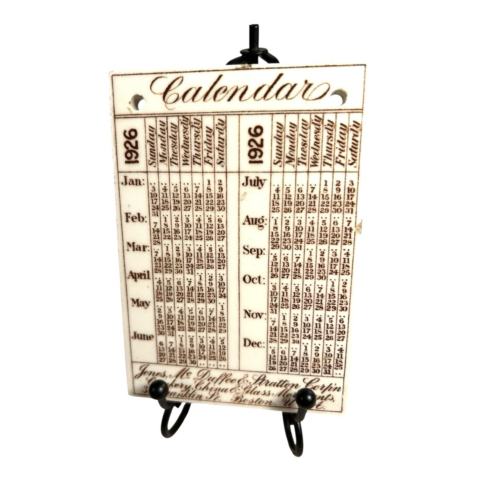 Antique Wedgwood 1926 Calendar Advertising Tile Coolidge Homestead