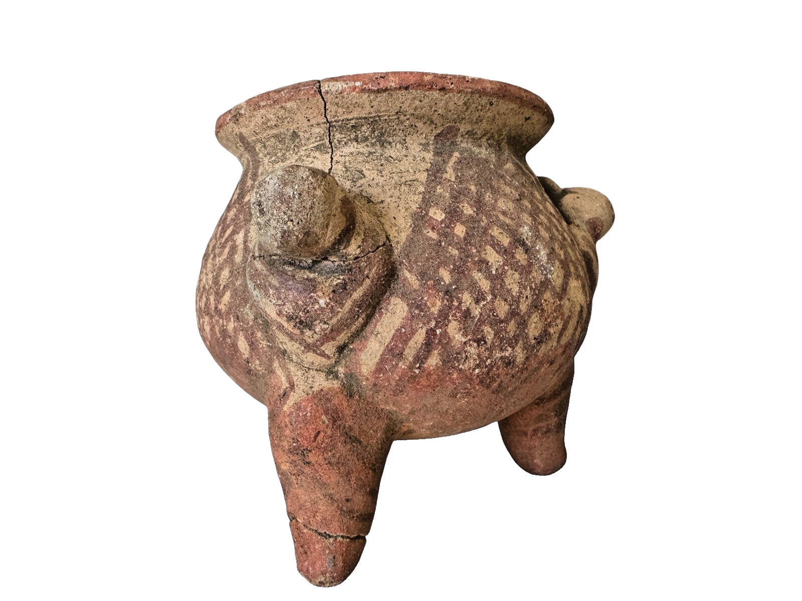 Antique Pre-Columbian Primitive Handmade Terracotta Tripod Bowl
