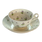 Antique Staffordshire Pearlware Purple and Green Floral Teacup & Saucer
