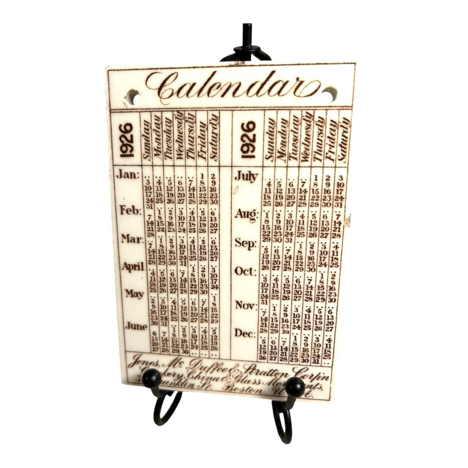 Antique Wedgwood 1926 Calendar Advertising Tile Coolidge Homestead