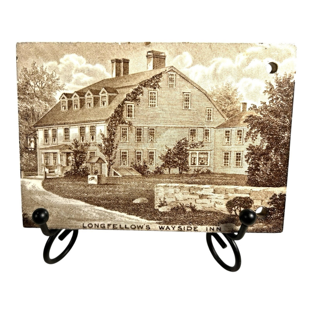 Antique Wedgwood 1927 Calendar Advertising Tile Longfellow's Wayside Inn Boston