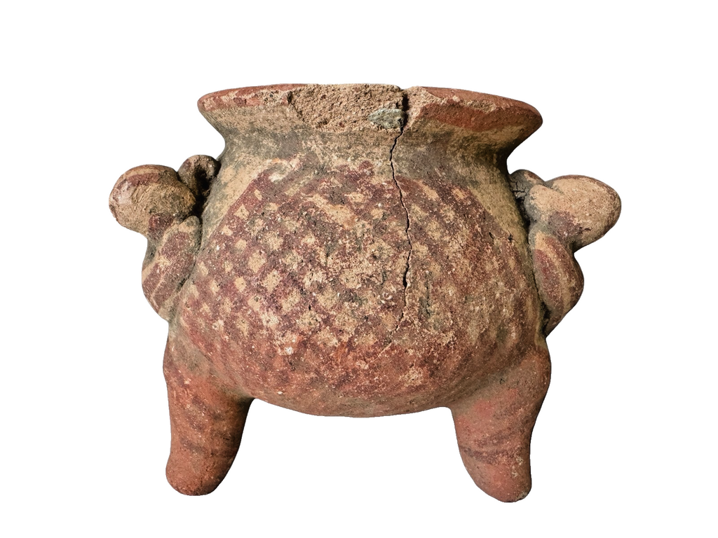 Antique Pre-Columbian Primitive Handmade Terracotta Tripod Bowl