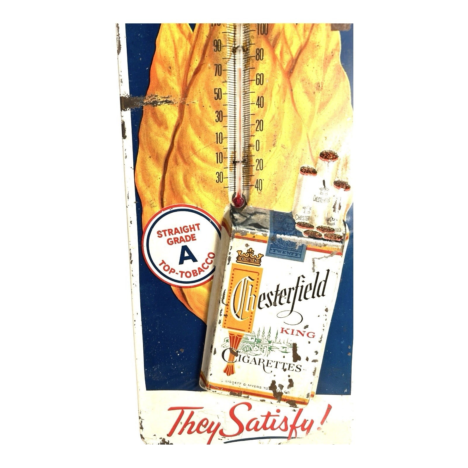 Antique Chesterfield Cigarettes Advertising Thermometer - Working - Tobacco Ad