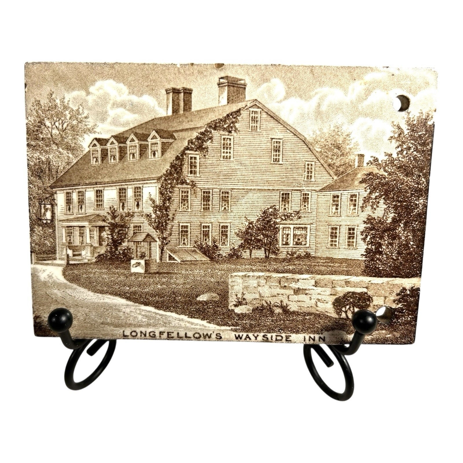 Antique Wedgwood 1927 Calendar Advertising Tile Longfellow's Wayside Inn Boston