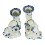 Antique Japanese Hirado Porcelain Figural Boy Candlestick Pair with Companion