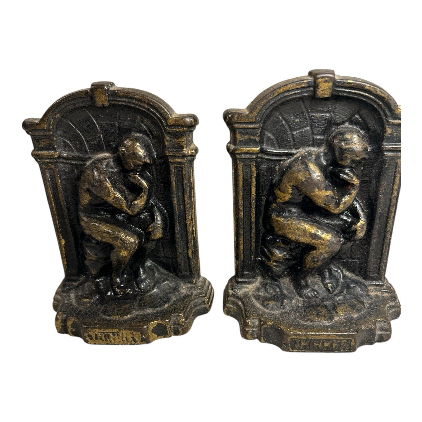 Vintage Cast Iron The Thinker Bookends with Copper Finish