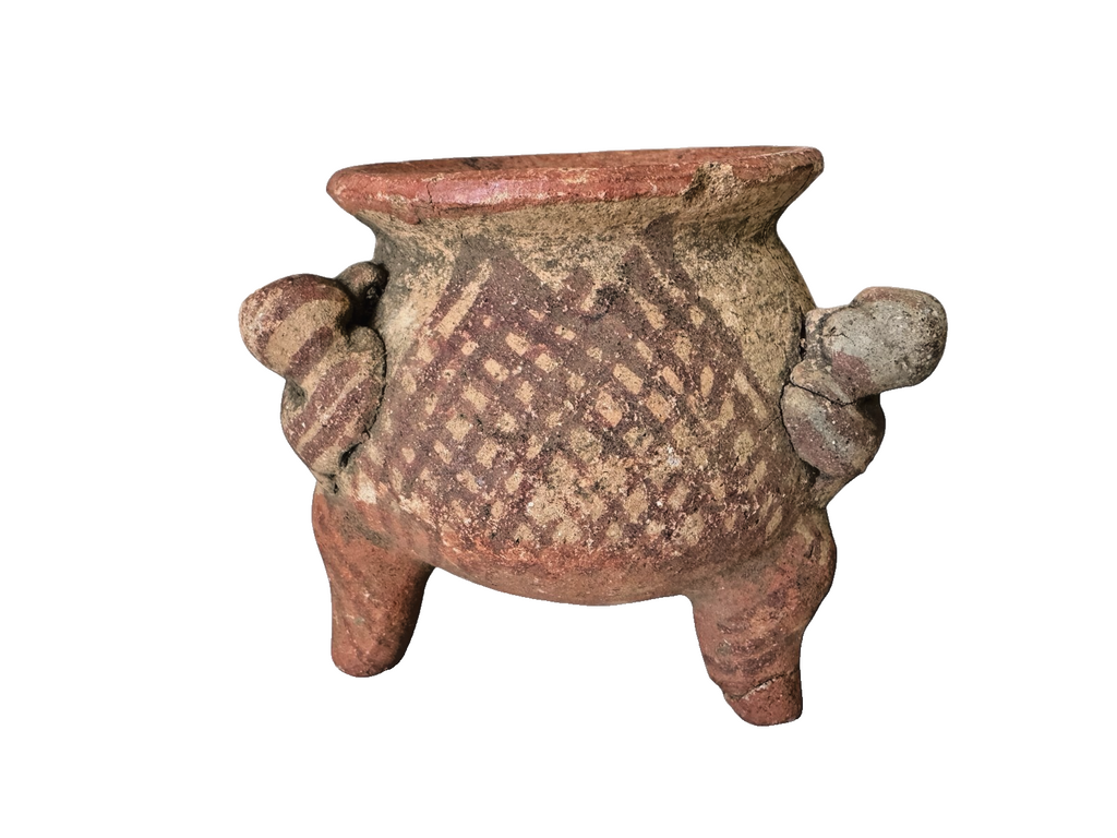 Antique Pre-Columbian Primitive Handmade Terracotta Tripod Bowl