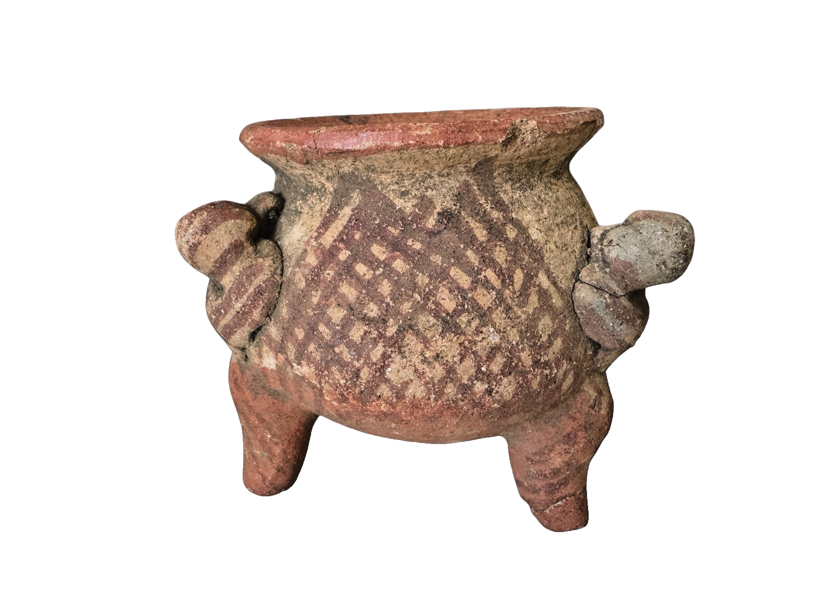 Antique Pre-Columbian Primitive Handmade Terracotta Tripod Bowl