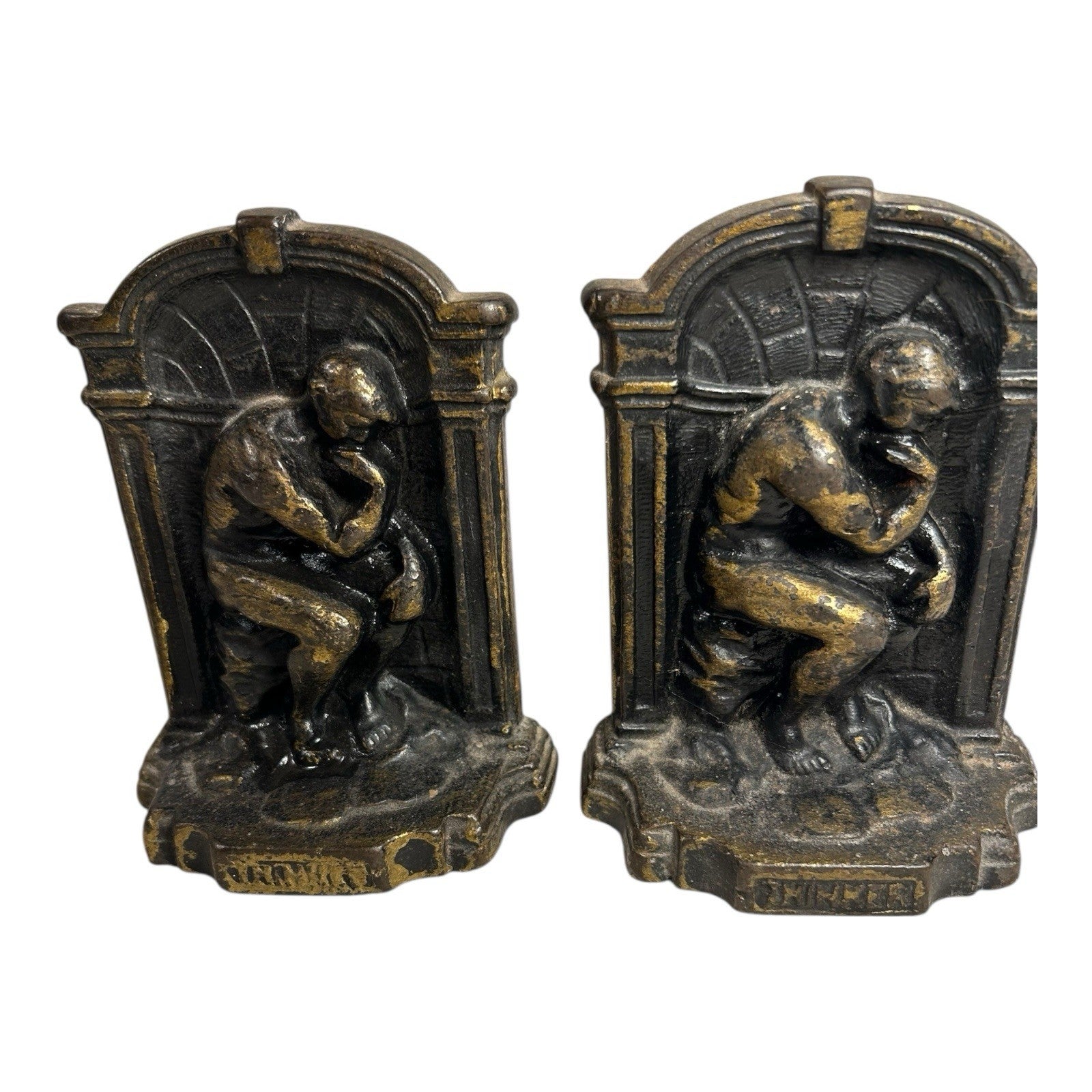 Vintage Cast Iron The Thinker Bookends with Copper Finish