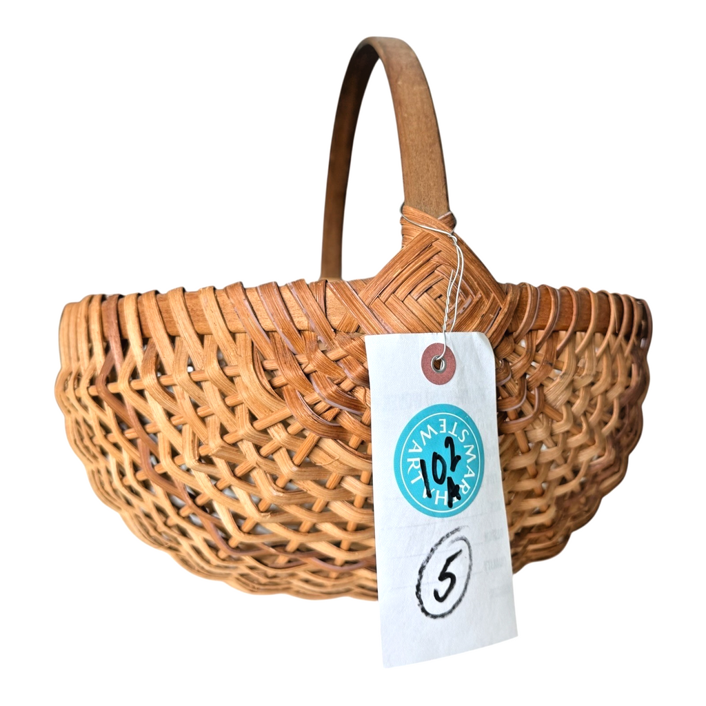 Vintage Primitive Woven Wood Buttocks Basket - Original Martha Stewart Tag
