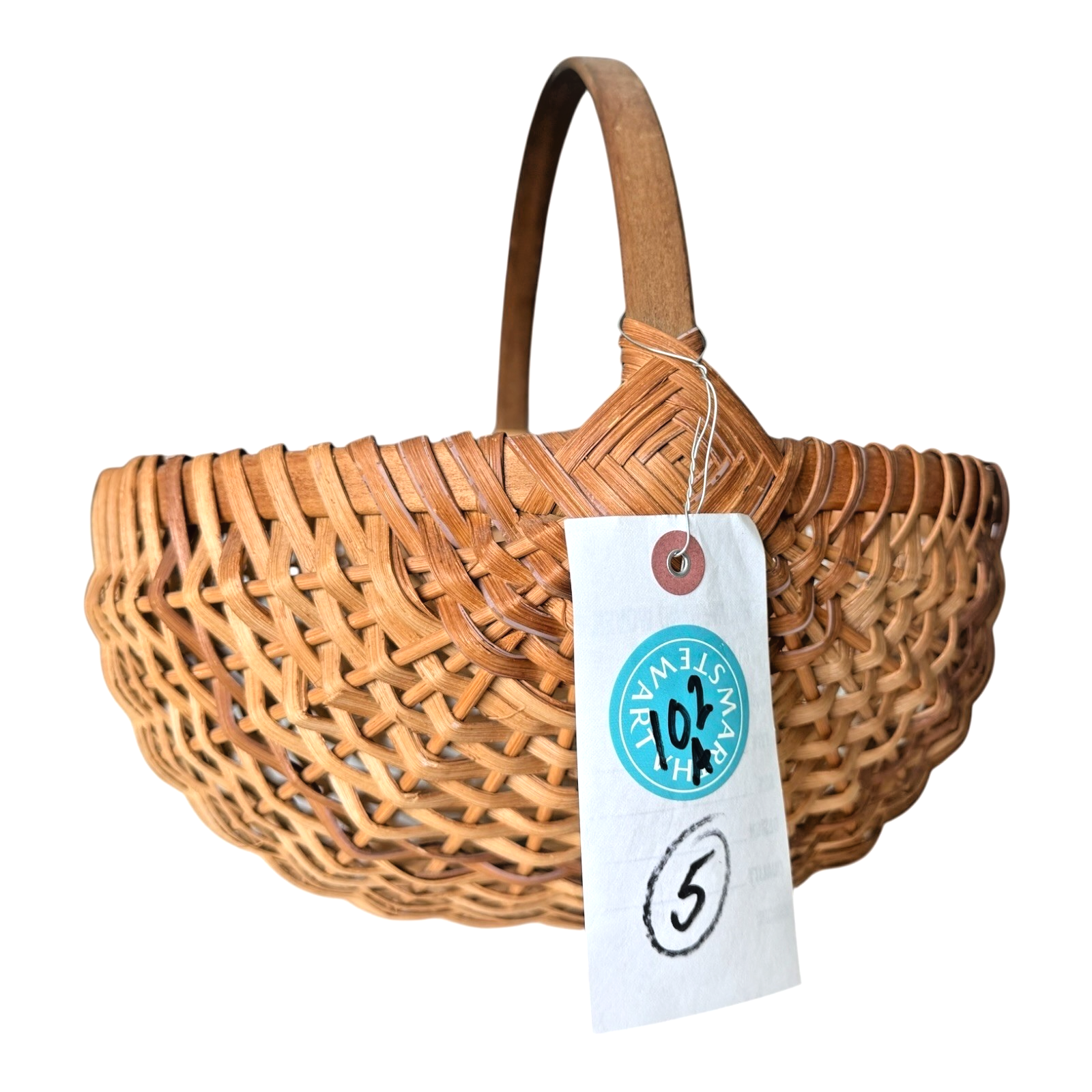 Vintage Primitive Woven Wood Buttocks Basket - Original Martha Stewart Tag