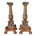 Antique Louis XVI Style Spelter Candlesticks with Figural Sphinx Bases
