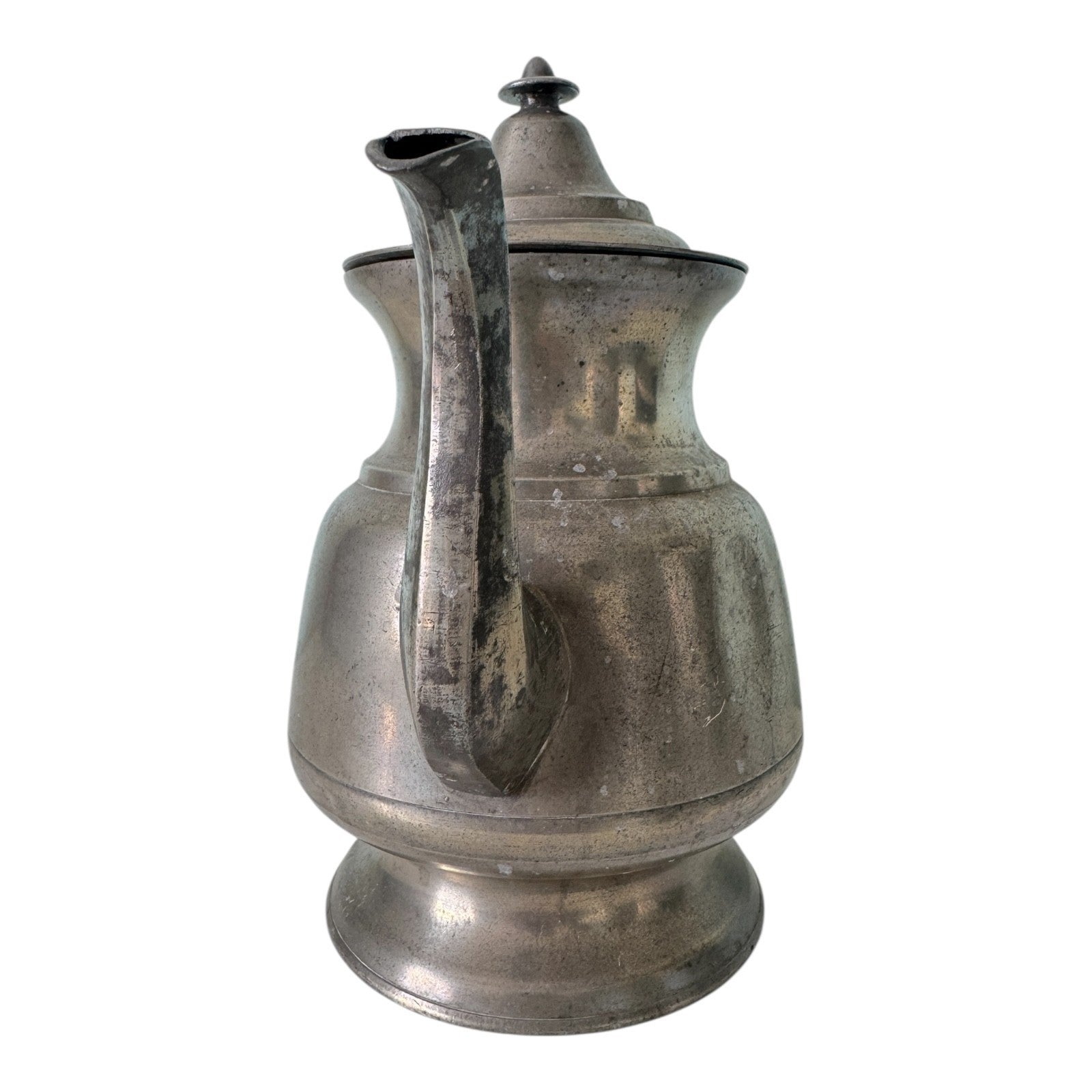 Antique Primitive Pewter Coffee Pot with Lid - Farmhouse Decor