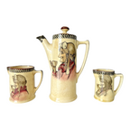 Antique Royal Doulton Motto Ware Art Nouveau Coffee Pot & Creamers Tea Set