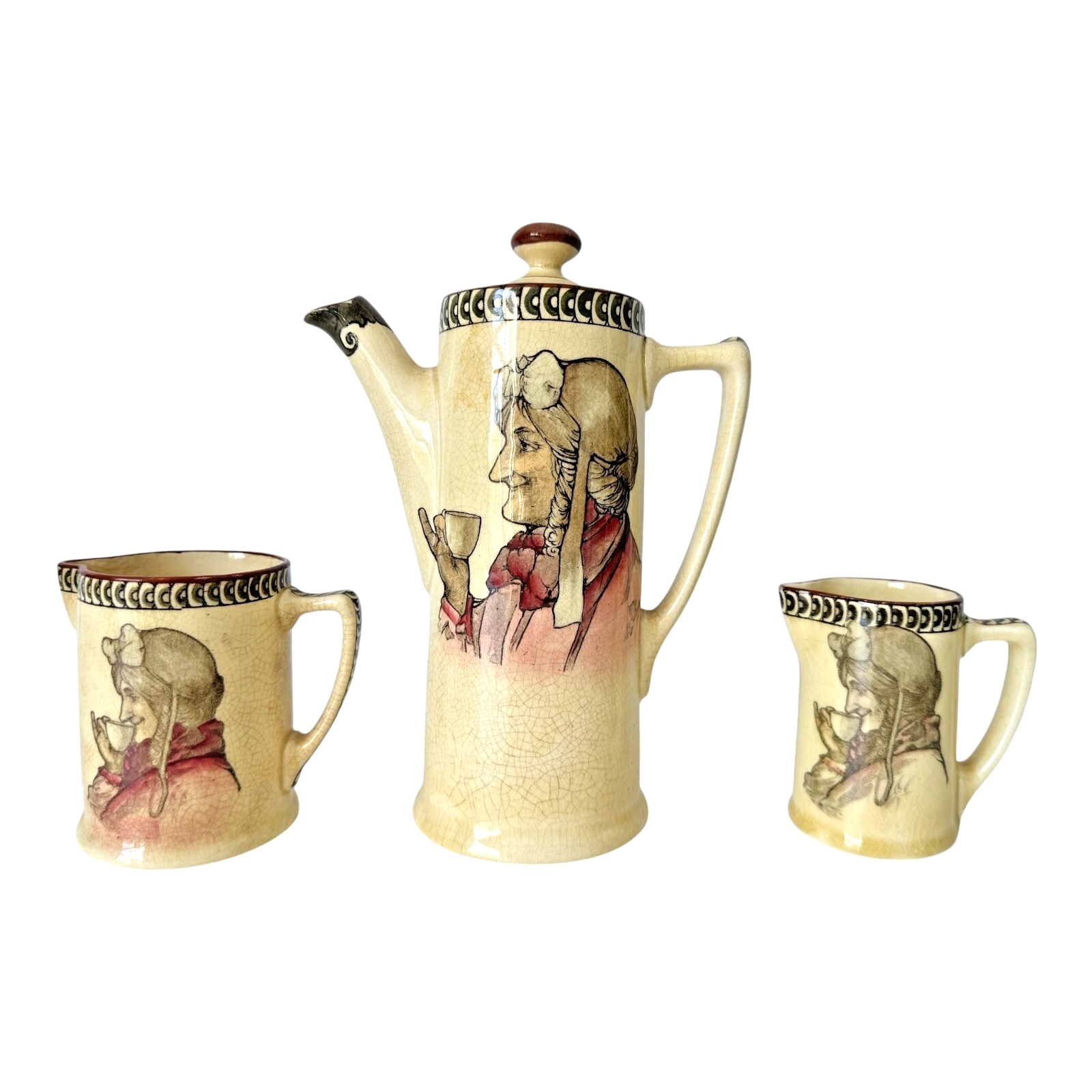 Antique Royal Doulton Motto Ware Art Nouveau Coffee Pot & Creamers Tea Set