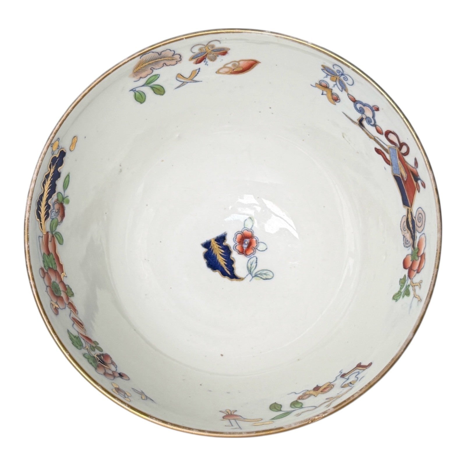 Antique 1800s English Ironstone Bowl - Imari Jardiniere Pattern & Cobalt Blue