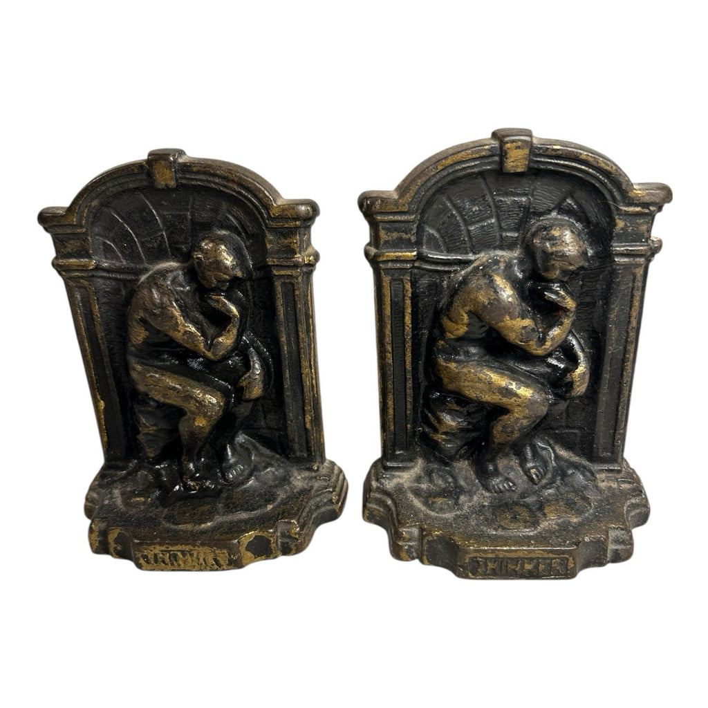 Vintage Cast Iron The Thinker Bookends with Copper Finish