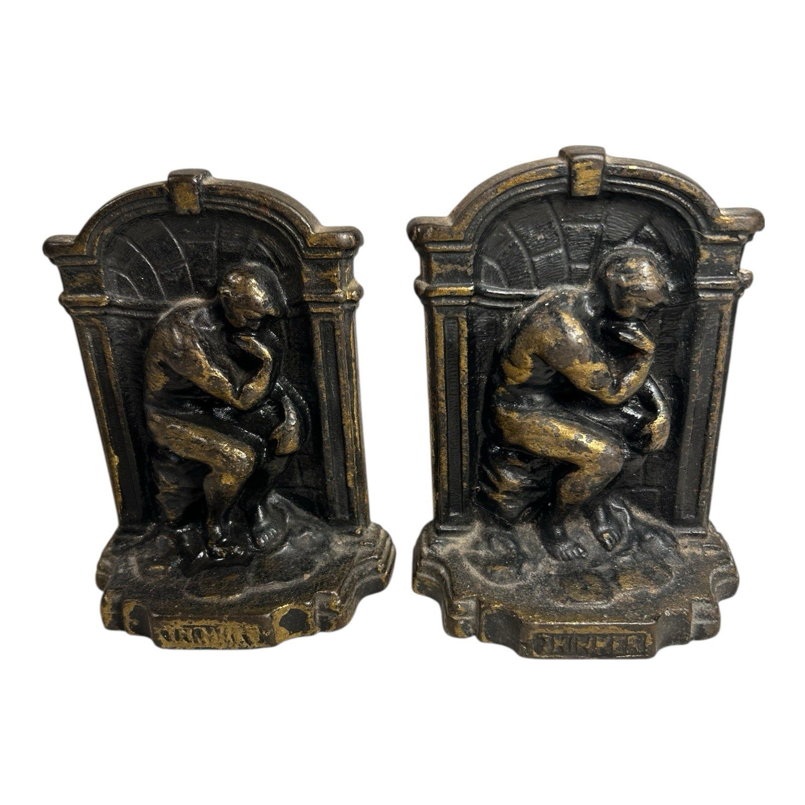 Vintage Cast Iron The Thinker Bookends with Copper Finish