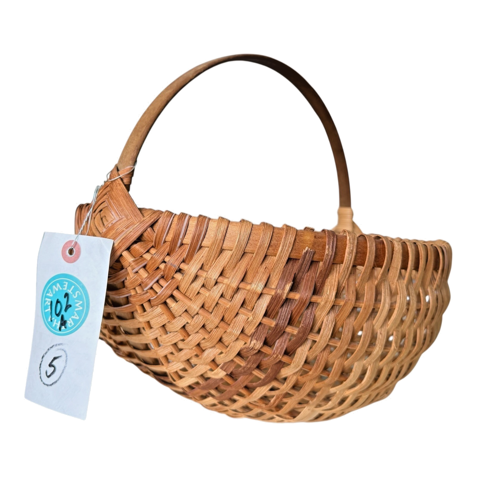 Vintage Primitive Woven Wood Buttocks Basket - Original Martha Stewart Tag