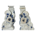 Antique Japanese Hirado Porcelain Figural Boy Candlestick Pair with Companion