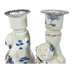 Antique Japanese Hirado Porcelain Figural Boy Candlestick Pair with Companion