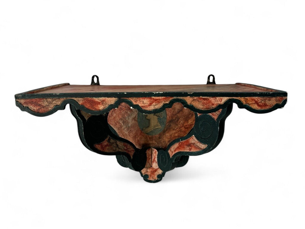 Antique Continental Neoclassical Portrait Faux Marble Wall Bracket Shelf