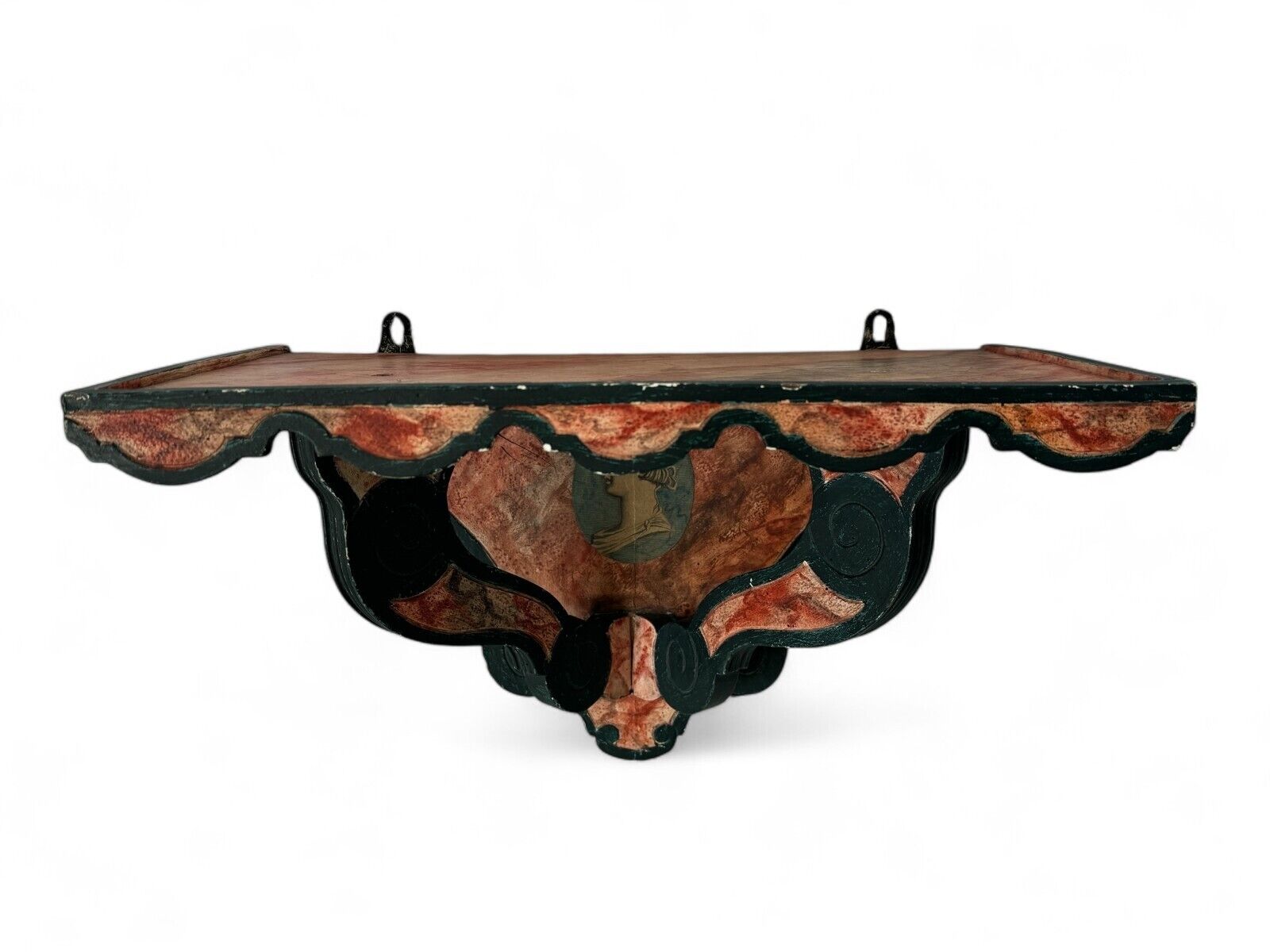 Antique Continental Neoclassical Portrait Faux Marble Wall Bracket Shelf