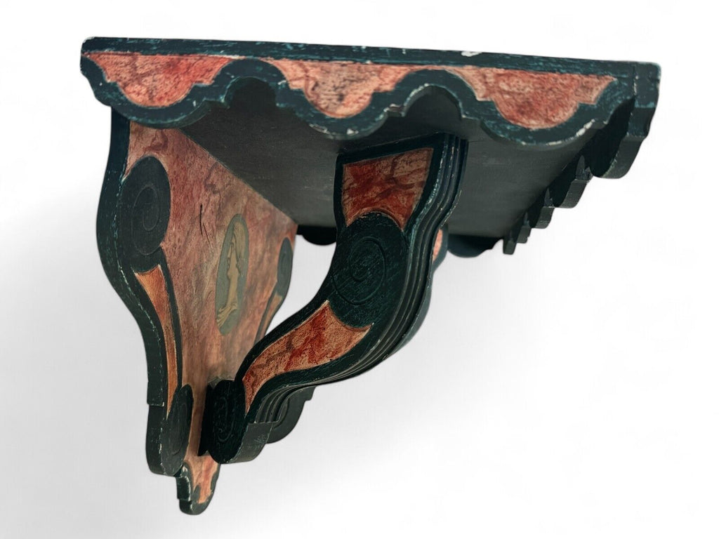 Antique Continental Neoclassical Portrait Faux Marble Wall Bracket Shelf