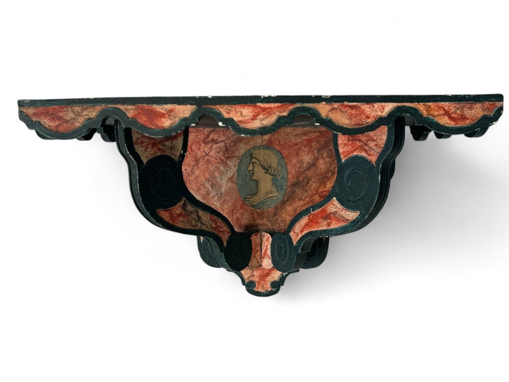 Antique Continental Neoclassical Portrait Faux Marble Wall Bracket Shelf