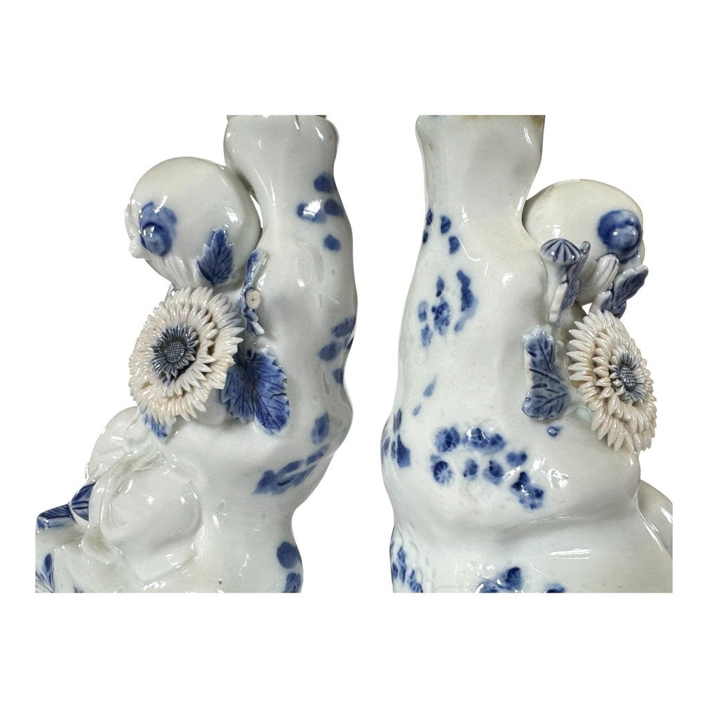 Antique Japanese Hirado Porcelain Figural Boy Candlestick Pair with Companion