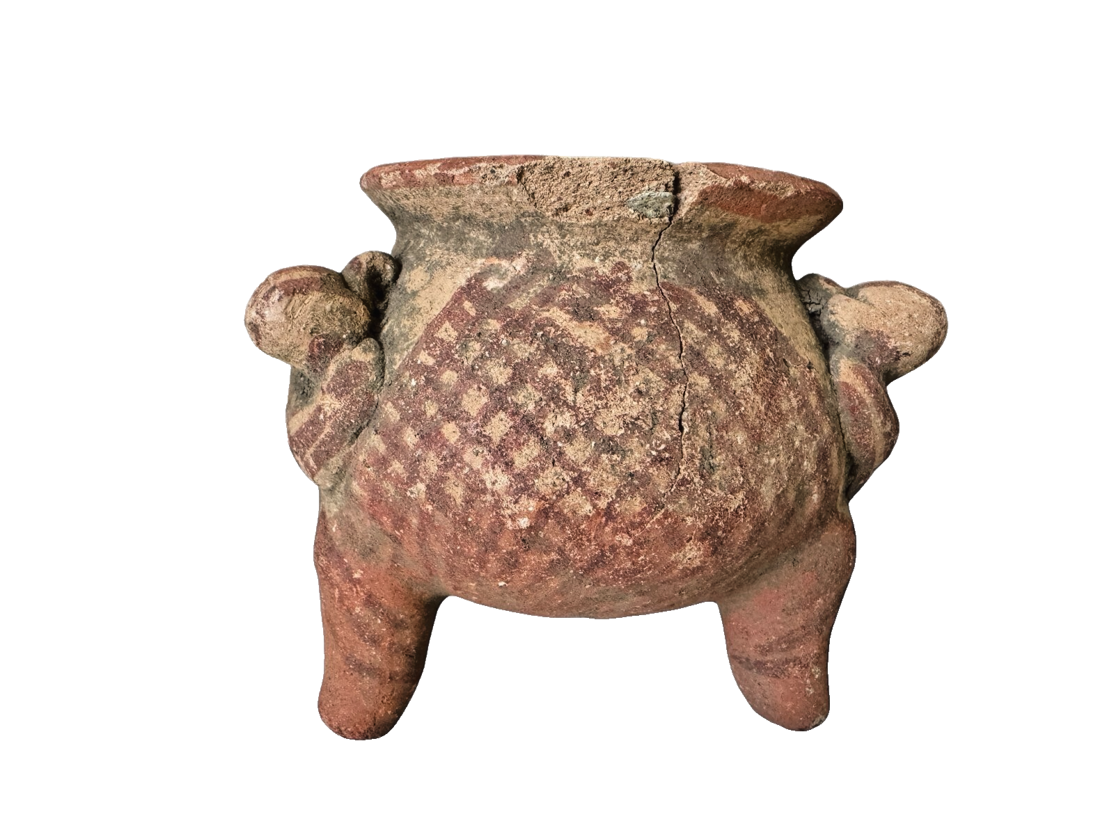 Antique Pre-Columbian Primitive Handmade Terracotta Tripod Bowl