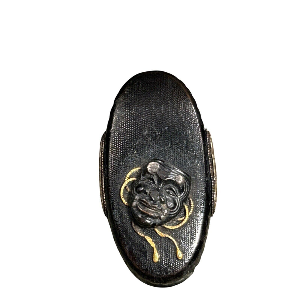 Antique Edo Period Signed Fuchi Kashira Set Okina Design with NBK Certificate