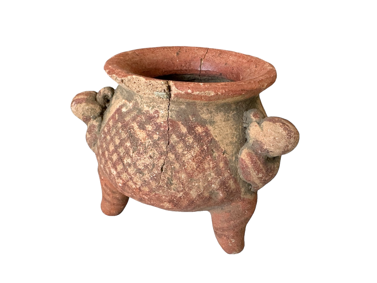 Antique Pre-Columbian Primitive Handmade Terracotta Tripod Bowl
